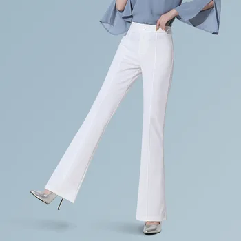 Cintura alta básicos de la Llamarada de Pantalones de las mujeres casual color sólido Estirar pantalones de mujer de Primavera elegante Estilo coreano delgado OL Recta pantalones