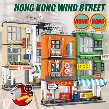 Ciudad Creador de Street View Hong Kong Estilo de la Tienda de Figuras de Ladrillos Technic LED de la Casa de la Arquitectura de Bloques de Construcción de Juguetes Para los Niños