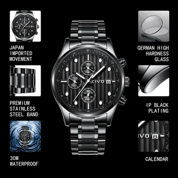 CIVO 2019 Marca de Lujo de Relojes Para Hombre de los Hombres Impermeables de Cronógrafo de Cuarzo Analógico Reloj de Pulsera de Hombre Reloj de Erkek Kol Saati