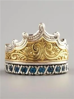Clásico con Incrustaciones de Piedra Azul de la Corona Anillo Europea y Americana del Color del Oro de la Joyería para las Mujeres de Lujo de la Joyería Regalos Size6-10