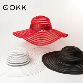COKK Moda Sombrero de Sol de Malla de Paja de Verano los Sombreros Para las Mujeres de las Señoras de Ala Ancha Sombrero de ala ancha Femenino de Playa Panamá Cap Sombrero para el sol Suncreen de Viaje