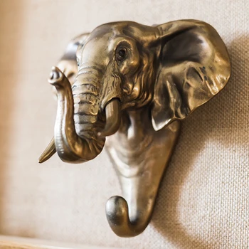Colgante de diseño de resina de metal de cobre de la ia en la cabeza con fuerte gancho adhesivo decorativo colgante colgante de pared retro arte elefante rhi 7752