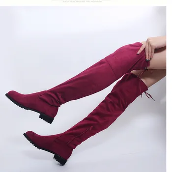 Color de Alta del Muslo Botas de Mujer Botas de Invierno de las Mujeres de Más de la Rodilla Botas Tramo Plano Sexy Zapatos de Moda 2018 Nuevas Botas de Montar 43