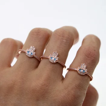 Color rosa de oro pequeño lindo precioso hamsa mano de fátima, de la mano del encanto dulce turco de la joyería anillos anillo de compromiso para las mujeres 15995