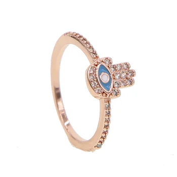 Color rosa de oro pequeño lindo precioso hamsa mano de fátima, de la mano del encanto dulce turco de la joyería anillos anillo de compromiso para las mujeres