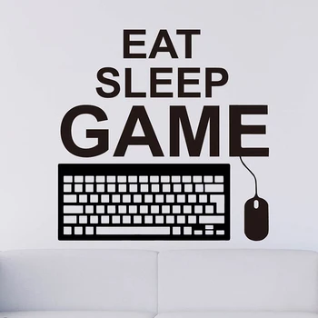 Comer Dormir Juego de Cotización de la Pared Pegatinas Decal Juegos de PC Teclado Controlador de Ratón Gamer de juegos Boy Dormitorio Decoración
