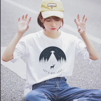 COMPLEMENTOS de moda de gran tamaño S-2XL suelto femenino de verano casual de la divertida serie de dibujos animados de letras de Harajuku ulzzang nuevo corto de manga larga del O-cuello de la camiseta