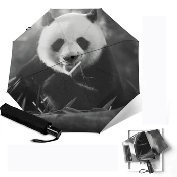 Completo Automática de las Mujeres de la Lluvia Paraguas Plegable 3 Mujeres Paraguas Panda de Animal print Anti-UV Protección del Sol Paraguas Impermeable 44464
