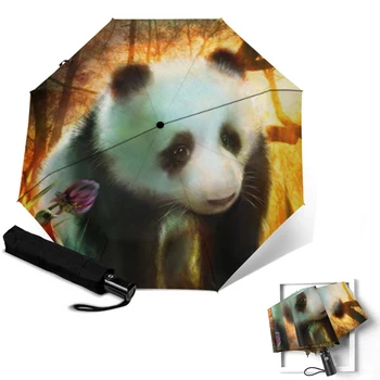 Completo Automática de las Mujeres de la Lluvia Paraguas Plegable 3 Mujeres Paraguas Panda de Animal print Anti-UV Protección del Sol Paraguas Impermeable