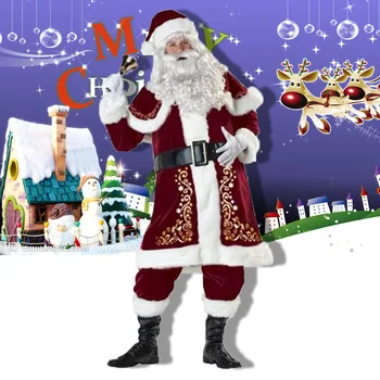 Conjunto Completo De La Navidad Trajes De Santa Claus Para Adultos Rojo De Navidad Ropa De Santa Claus Traje Traje De Lujo, Con Barba Blanca