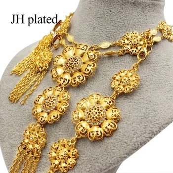 Conjuntos de joyas nuevo collar de oro aretes de dubai Índico africano de novia de flores de la joyería conjuntos de collar de la conjunto de regalos para las mujeres collares