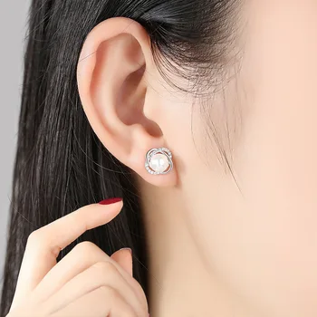 Corea 14k de Oro Rosa de la Perla del Oído Tacos Hembra de Diamante Perforado Pendientes de Perlas de Perlas de la Oreja Accesorios de la Joyería para las Mujeres