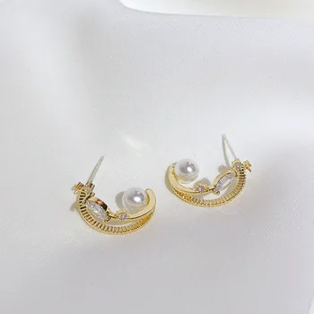 Coreano de Dongdaemun pendientes de mujer de nicho diseño de sentido viento frío temperamento todos-partido de circón de cristal pendientes de perlas aretes