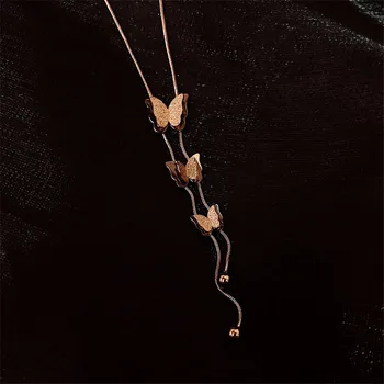Coreano Original de la Moda de Acero de Titanio de la Mariposa de la Borla Collar para Mujer Exquisito Colgante Largo de la Clavícula Cadena de la Joyería Femenina