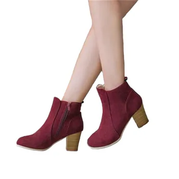 COVOYYAR 2019 las Mujeres de la Moda Botas de Tacón Grueso de las Mujeres Zapatos de Primavera Otoño Sólido de la Ronda del Dedo del pie Zapatos de las Señoras de Negro/Rojo/Beige WBS506