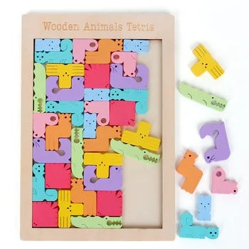 Creativo Animal Patrón 3D de Madera del Rompecabezas de Tangram de Matemáticas Juguetes Pre-escolar a los Niños de la Educación Intelectual Bebé de Juguete