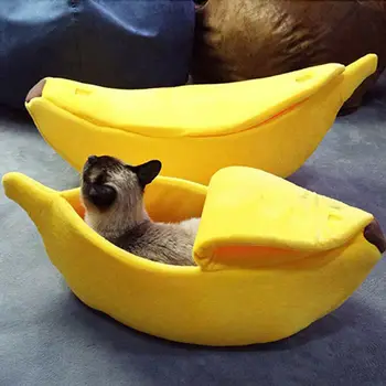 Creativo Banana Forma Animal Doméstico Del Gato Del Perro De La Casa De La Perrera Cachorro Durmiendo Cueva De Cama De Felpa Suave Mat Almohadilla Caliente Nido
