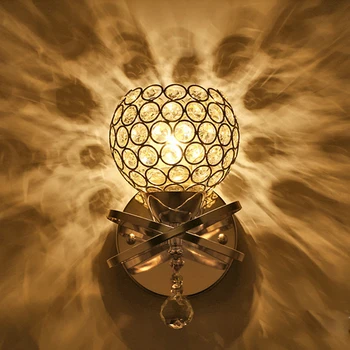 Creativo Retro E27 Dormitorio lámpara de Pared, Lámpara de Pared de diamantes de imitación de Cristal de la Luz de la Mesilla de Comedor Pasillo ( Sin Bombillo)