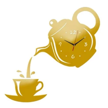 Creativo, Tetera, Hervidor de agua Reloj de Pared 3D Acrílico de Café de la Taza de Té Relojes de Pared para Office Hogar Cocina Comedor Sala de estar Decoración
