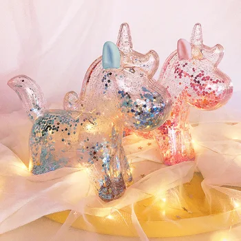 Creativo unicornio alcancía alcancía de la moneda de la hucha transparente con lentejuelas tienda de regalos a los niños de regalo de cumpleaños de los niños WF923