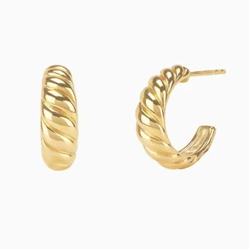 Croissant pequeño C pendientes de aro de acero inoxidable para las mujeres chapado en oro de la moda minimalista de la cuerda de forma pendientes de aro de la moda de 2020