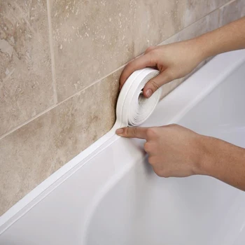 Cuarto de baño Adhesivos Ducha Lavabo del Baño de Sellado de la Tira de Cinta de PVC Blanco Auto-adhesivo Impermeable etiqueta Engomada de la Pared para cuarto de Baño de la Cocina