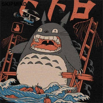 Curioso, Mi Vecino Totoro Ataque de Hombres de Camisa Algodón de Miyazaki Hayao Anime T-shirt de Manga Corta de Studio Ghibli Tee Camiseta Impresa