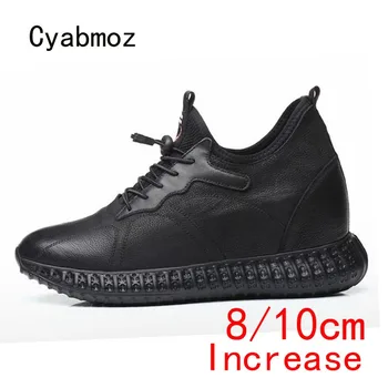 Cyabmoz los Hombres de aumento de Altura de los Zapatos para Hombre de Cuero Genuino de 8/10 cm de la Parte Oculta del Elevador zapatos de Moda para Hombre Negro Zapatos Casual