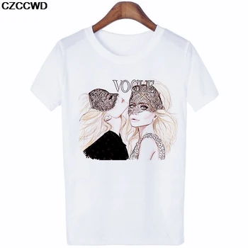 CZCCWD Poleras Mujer De Moda 2019 Otoño Blanco de la Camiseta de Harajuku de la Moda de Vogue Camiseta de Ocio Streetwear Estética Mujeres T-shirt