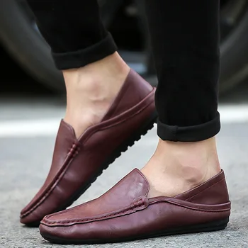 Cómodo De La Moda De Cuero De Los Hombres Zapatos Casual Transpirable Mocasines De Hombres De Cuero Genuino Mocasines Plano De Los Zapatos De Los Hombres Calzado Impermeable