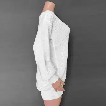 Damas casual off-hombro linterna manga suéter de punto vestido de la nueva llegada de europa de estilo de la diapositiva cuello de la barra de cuello de dos métodos M255