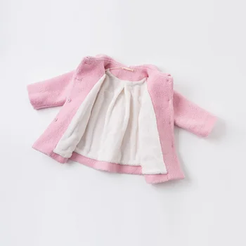 DB15672 dave bella de invierno las niñas de bebé de moda botón de arco de piel floral abrigo de los niños tops bebé niño ropa de abrigo 9599