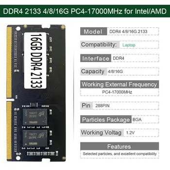 DDR4 Memoria RAM de 4GB 8GB 16GB 2133MHz Portátil DIMM BGA Memoria 1.2 V 288Pin PC4-17000 para Intel/AMD