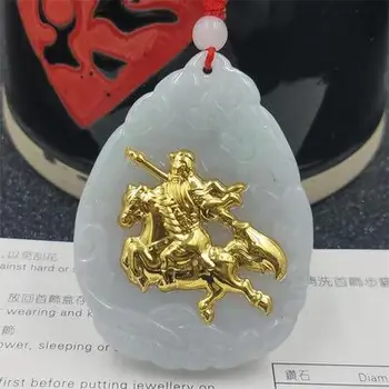 De alta calidad natural de la jadeíta de oro guan gong colgante, collar de amor fraterno y de la justicia de los hombres de la joyería regalos