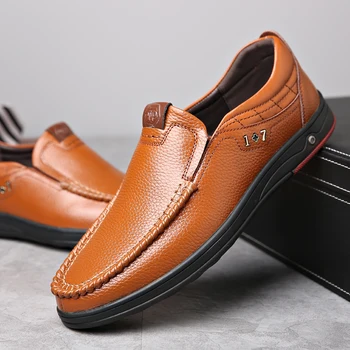 De Cuero genuino de los Hombres Zapatos Casuales de cuero Pisos zapatos Mocasines Suave Transpirable Hombres Mocasines, Oxford, Zapatos de Conducción