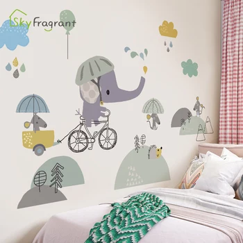 De dibujos animados bebé elefante engomada de la pared de la habitación de los niños de la decoración de la pared de la habitación de decoración calcomanías autoadhesivas para el hogar decoración de la casa