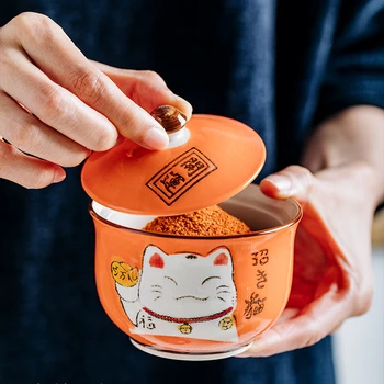 De estilo japonés pintado a Mano Multi-color de Gato de la Suerte de Cerámica Condimento Bote Caja de Regalo de la Cocina de Regalo Sal Pimienta Botella de Sugar Bowl