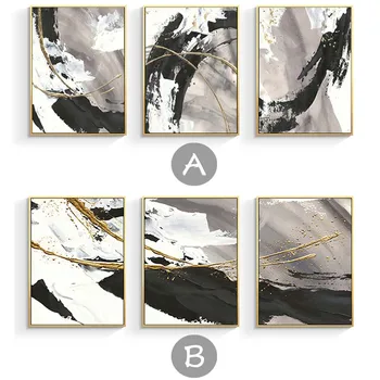 De estilo nórdico 3 piezas combinación hechos a Mano aceite de la pintura abstracta en blanco y negro de paisajes de la pared de la casa decoartion para la sala de estar