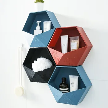 De estilo nórdico sala de estar montado en la pared geométrica de almacenamiento de rack sin perforada decoración de la pared del estante baño estante cosmético