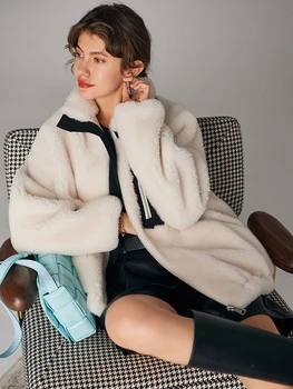 De gran tamaño con piel de oveja Chaqueta de Estilo Coreen Mode Femme Gruesa Caliente de Piel con Cremallera Ancho de talle Abrigos y Chaquetas de las Mujeres de 2020