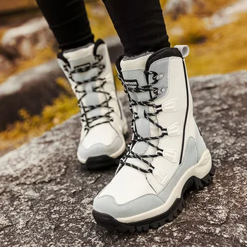 De invierno al aire libre botas de nieve de las mujeres de mediados del tubo impermeable antideslizante aislante térmico senderismo viajes zapatos de esquí zapatos botas de nieve de las mujeres
