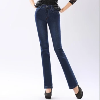 De la moda de Nueva Oscuridad / luz azul de talle alto, pantalones vaqueros flacos fácil flare jeans mujer más el tamaño 5XL de que los pantalones vaqueros de las Mujeres