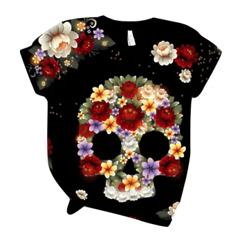 De la mujer Más el Tamaño de la Estética Camiseta de Manga Corta 3D del Cráneo Impreso O-Cuello de la Camiseta T-Shirt de verano Tops Camisas Mujer 2021