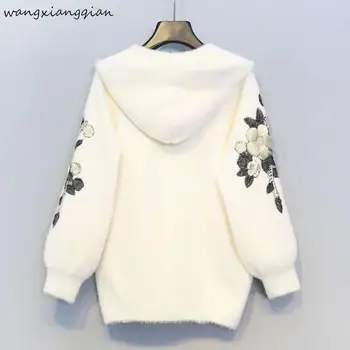 De las mujeres Casual corto Cardigan de Punto Otoño invierno de las Mujeres pierden el bordado Floral Diseño de Bolsillo del Suéter Chaqueta de Mujer abrigos A482