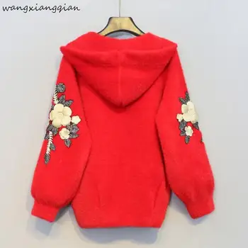 De las mujeres Casual corto Cardigan de Punto Otoño invierno de las Mujeres pierden el bordado Floral Diseño de Bolsillo del Suéter Chaqueta de Mujer abrigos A482