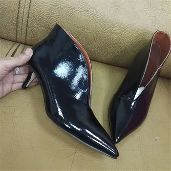 De las mujeres de las Bombas Elegante Punta del Dedo del pie de la Oficina de Damas Tacones de aguja Bombas de Zapatos de Mujer de la Serpiente de Cuero de Patente V Boca de Mujer de Tacón Alto de los Zapatos de