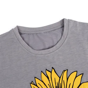 De las nuevas Mujeres T-Shirt Vivir con Un Poco de Girasol de Manga Corta O-Neck T-Shirt Mujer Gris claro 2018 camiseta de Verano de las Señoras Tops Camiseta