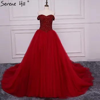 De lujo con Abalorios de Cristal Rojo Hinchada Vestido de Bola de la Princesa Vestidos de Novia Vestido de 2020 de Novia de la Boda Vestido de HA2169