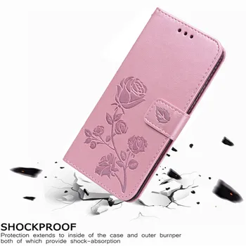 De lujo de Cuero Flip Book Caso para Huawei Ascend G7 de Rosa Flor Wallet Stand Case Cubierta del Teléfono de la Bolsa de coque