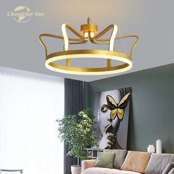 De lujo de LED, Lámparas de araña de Accesorio de Iluminación Moderno Hierro de Oro Corona de Aluminio Redondo Colgante Colgantes Lámparas de Dormitorio, Sala de estar Luces